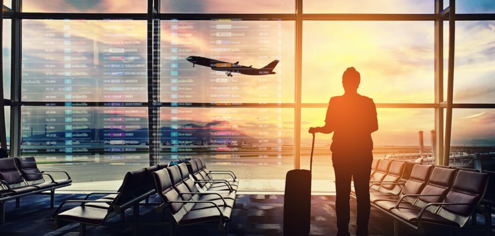 Silhouette of passenger in airport